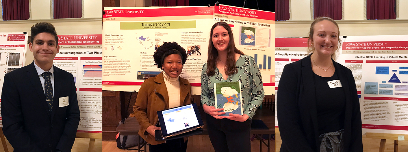 Collage image of four honors students at the 2021 Fall Poster Session.
