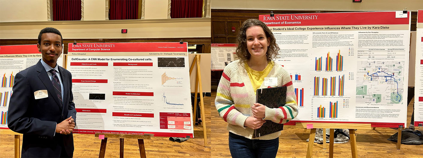 Collage image of two honors students at the 2022 Fall poster presentation. 